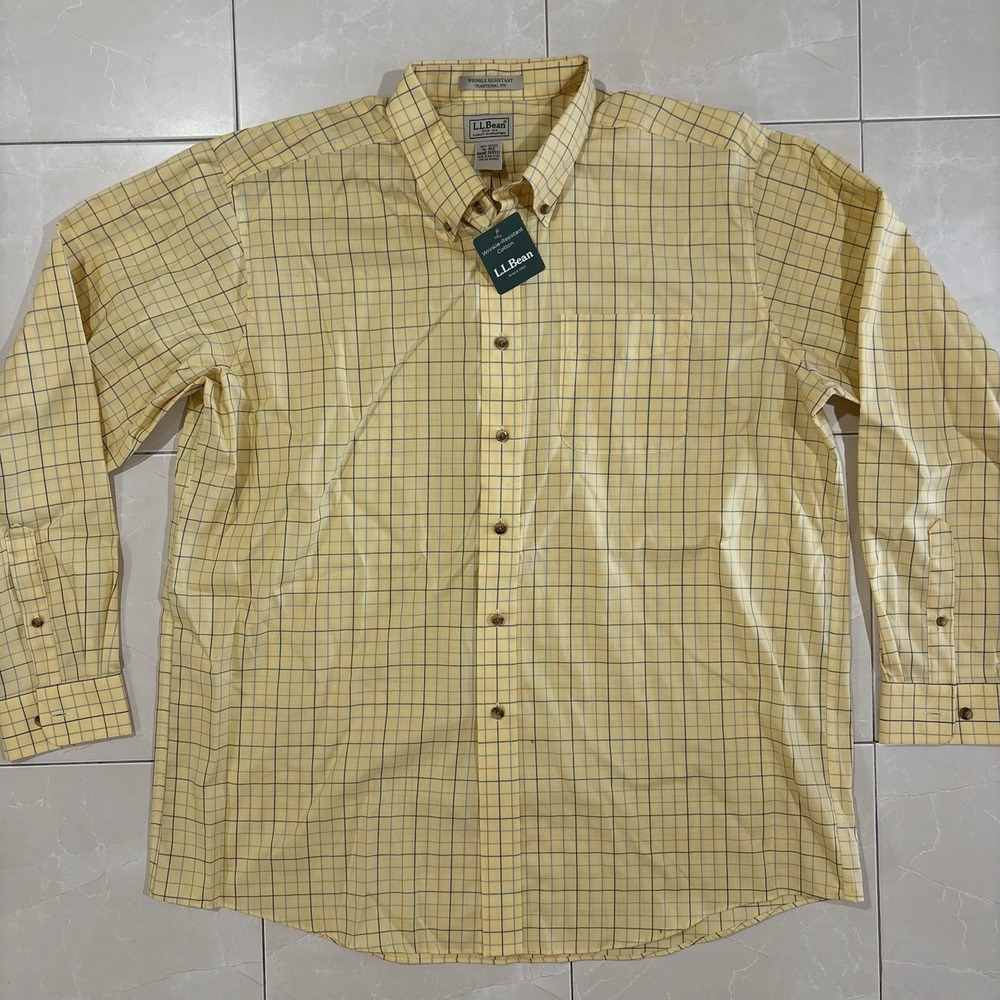 LL Bean Button Down Shirt Plaid NEW Mens XL Traditional Fit Wrinkle Resist OCBD